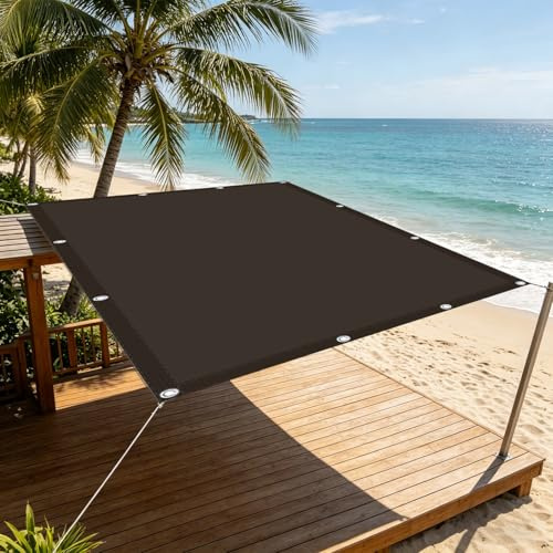 Tenda a Vela 280 x 280 cm Protezione UV Resistente Tenda a Vela Ombreggiante con Occhielli e Corda per Auto, Piscina, Patio, Balcone, Piante, Pollaio, Allevamento Bestiame, marrone