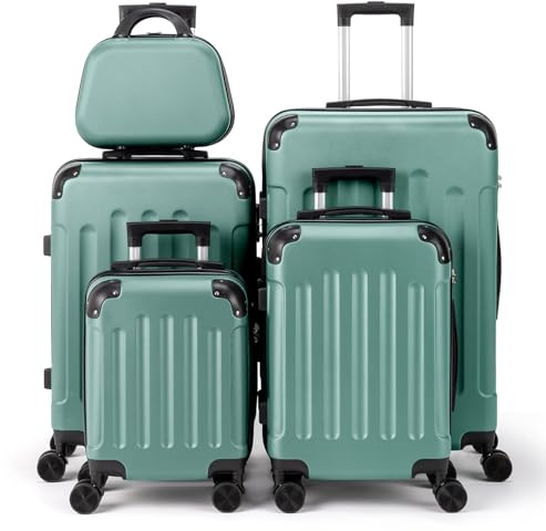 LEADZM Koffer Set 5 teilig Hartschale mit Kosmetikkoffer (Türkis) | Kofferset mit verstärkten Ecken, Reisekoffer mit Rollen Groß, Handgepäck, Hartschalenkoffer Set aus ABS, Koffer & Trolleys