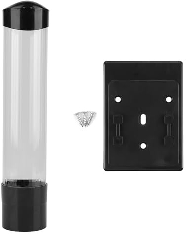 YUYTE Gobelet Mural Distributeur Distributeur de Gobelets en Plastique de 60 à 80 Gobelets avec Bouton et Couvercle à Une Touche, Installation Facile pour la Maison et Le Bureau (Black)