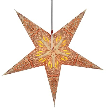 GURU SHOP hopvikbar adventslampa/pappersstjärna/julstjärna, 60 cm – Dadari-orange, stjärna, fönsterdekoration