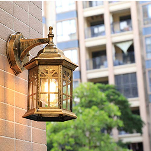 Außen / Innen Wandleuchte Gartenlicht Laterne Landhaus Aluminium Wandbeleuchtung Wasserdicht IP23 1 Flammig E27 1 x 60W 230V,Wegbeleuchtung Garten Terrasse Veranda Gartenpavillon Wandleuchten（Golden）