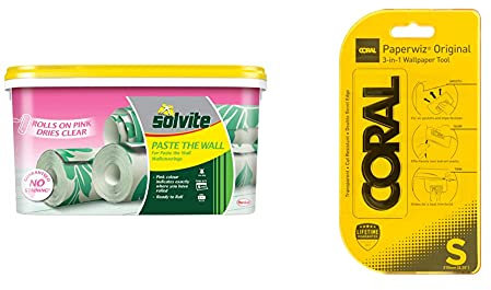 Solvite Paste the Wall 5 Roll Bucket Wallpaper Adhesive Ref 2029424 - Pink & Coral 69500 3-in-1 Wallpaper Tool, Yellow, Original