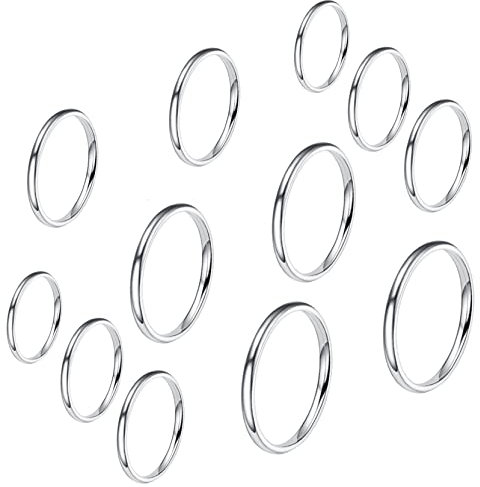 VELESAY 12 Stück Edelstahl Stapelringe, 2MM Dünner Knöchelring, Midi Band Ringe, Fingerringe, Damen Schmuck