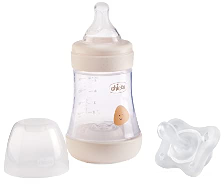 Chicco PERFECT 5 Biberon Anticolica 150 ml, Biberon Flusso Lento 0 Mesi+ con Tettarella in Morbido Silicone e Ciuccio in Silicone 0-2 Mesi incluso al suo interno