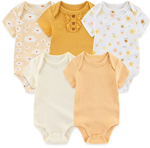 MAMIMAKA Kortärmad body för nyfödda, baby, växa bomullsväst, 5-pack, 0-12 månader, Bodysuit-8, 0-3 Months
