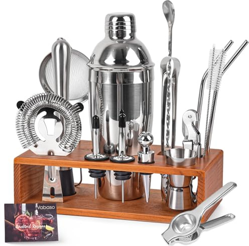 Vabaso 20-teiliges Barkeeper-Kit mit Ständer, Cocktail-Shaker-Set für Hausbar, 750 ml, professionelles Edelstahl-Barwerkzeug-Set mit Cocktail-Rezeptbroschüre, Weihnachtsgeschenken für Erwachsene und