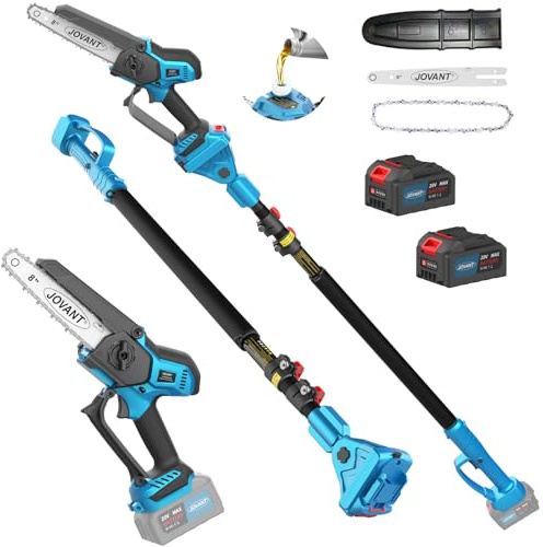 Electric Pole Saw for Tree Trimming, 2-in-1 Cordless 8 Inch Chainsaw with Extension Pole, 2 x 4.0Ah Battery Powered Tree Limb Cutter for Pruning, Tree Cutter High Reach Pole Saws for Branch Cutting