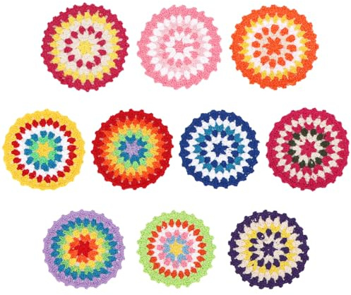 kilofly Set di 10 sottobicchieri in cotone all'uncinetto per bevande, 12 cm, centrini fatti a mano