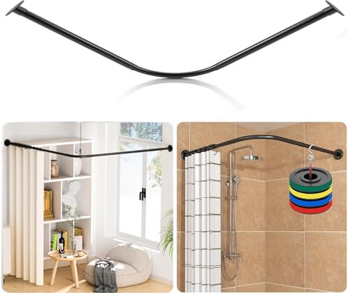Duschvorhangwinkelstangen, Ohne Deckenhalterungen, Verstellbare L-förmige Ecke Duschstange Duschvorhangstange Ecke aus Edelstahl, Für Badewanne & Dusche, Ohne (Size:A 70-95m x 70-95cm,Color:Schwarz)