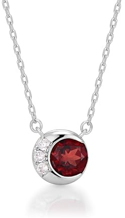PHNIBIRD Collier Rouge Argent 925 Femme Grenat Collier Pierre de Naissance Cadeau Anniversaire Femme