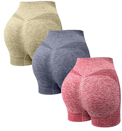 YCBMINGCAN Pack de 3 pantalones cortos de deporte para mujer, pantalones cortos de deporte para mujer, pantalones cortos de verano, sin costuras, entrenamiento, scrunch, botines de cintura alta