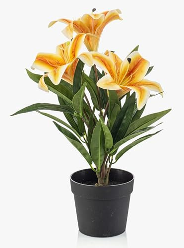 artplants.de Kunstblume Lilie YELTOR im Dekotopf, gelb-orange, 35cm | Künstliche Blume