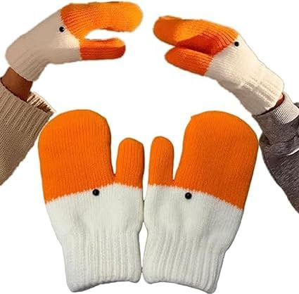 ZFFAFUR Women Gloves Mittens, Flamingo Mittens for Women, Silly Goose Gloves, Ladies Thick Fleece Lined Insulated Warm Knitted Winter Thermal Mittens Fingerless, Funny Christmas Gloves
