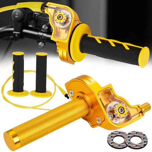 Motorrad Schnellgasgriff 7/8 22 mm mit Griffe Universal für Dirt Bike Gold | für DR-Z250, DR250 und 50-250cc,für Motocross Pit Bike Scooter Enduro, mit Gaszug,einstellbare Kurzhub-Gasbetätigung