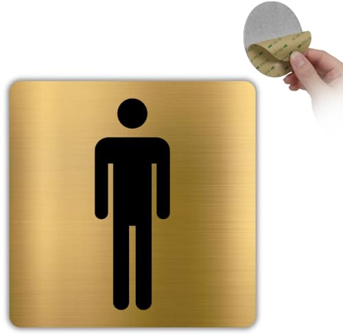 LEIASA | Plaque Toilettes Hommes - 10x10 cm - Aluminium Doré - WC Monsieur | Cartouche Sanitaires Masculins, Visuel Urinoir Carré, Badge Cabinet des Mecs, Notice Lavabo Homme, Mention Rasage Sec