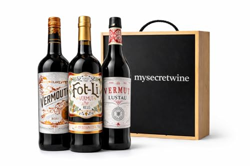 Coffret Vermouth Premium avec Caisse en Bois – Olave Vermouth Rojo, Fot-Li Vermut Rojo Reus et Lustau Vermut Rojo – MYSECRETWINE-