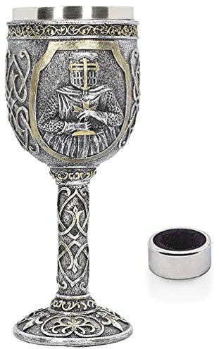 Medieval Viking Knight Chalice Wine Goblet Gothic Metal Cup Drinking Vessel with Wine Drip Ring for King/Queen's Party Decorations Wedding Prop
