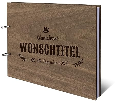 Geburtstag Party Gästebuch Nussbaum Holzcover mit individueller Gravur inkl. 72 Naturpapier Blätter DIN A4 quer 302 x 215 mm - Ozapft is
