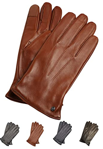 AKAROA ESTD 2019 Lederhandschuhe Herren MAX, Touchscreen Funktion, italienisches Leder, recyceltes Strickfutter aus 50% Kaschmir und 50% Wolle, 5 Größen S - XXL