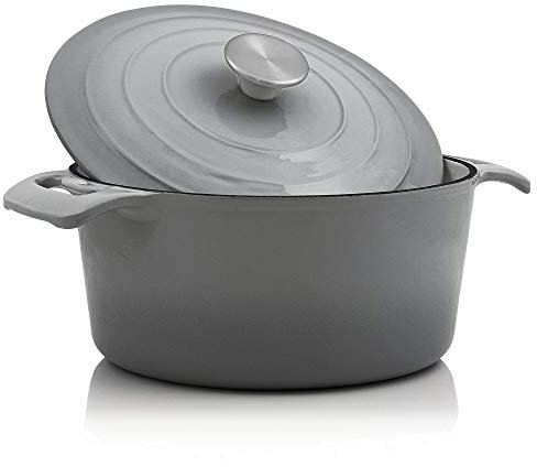 BBQ-Toro Cocotte de Hierro Fundido Esmaltado | 4 Litros | Ø 24 cm | Color Gris | Asador con Tapa, Apto para Inducción y Horno | Cacerola, Olla para Asar, Estofar | Cazuela, Olla de Hierro Fundido