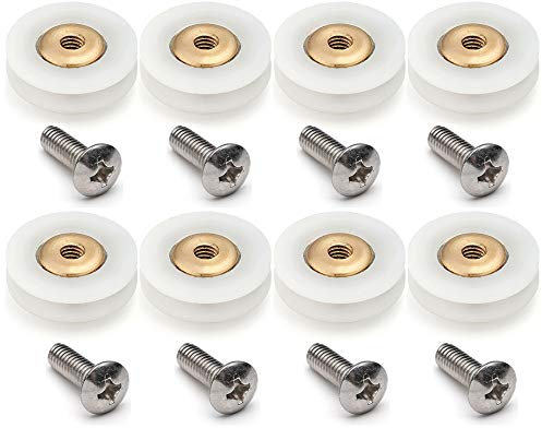Linwnil Lot de 8 Roulettes Rainurées en V en Cuivre 19 mm de Diamètre pour Porte de Douche, Universel, Acier Inoxydable, 19 Mm-8cs