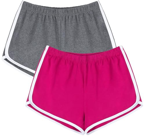 URATOT 2-pack sportshorts i bomull yoga dans korta byxor sommar atletiska shorts, Mörkgrå, het rosa, M