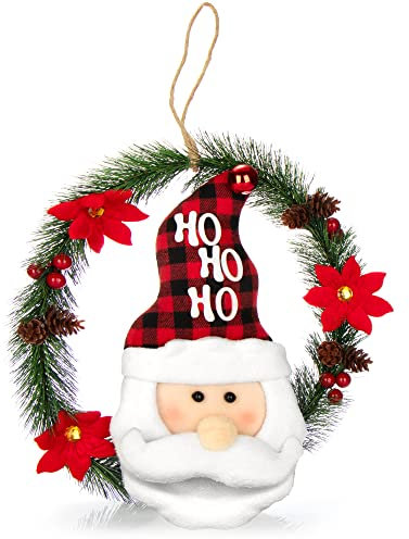 com-four® Ghirlanda Natalizia con Babbo Natale - Ghirlanda Porta Natale - Corona dell'Avvento - Decorazione Natalizia da Appendere - Ø ca.35 cm (Babbo Natale con i fiori)