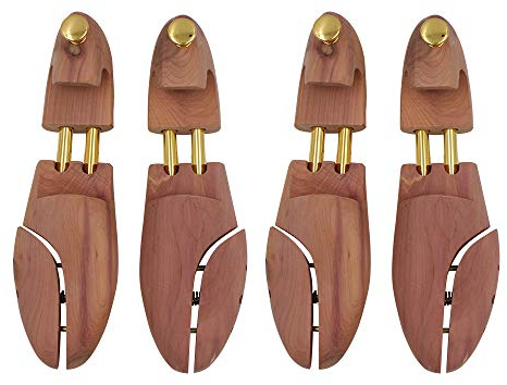DEPABABA Cedar Shoe Trees for Men, Adjustable Wood Shoe Tree with Twin Tube, 2 Pairs of Shoe Stretcher Tree, 7–14 Size Red Cedar Shoe Accessories for Sneakers, Boots (Large(Fits Shoe Size 10.5-11.5))