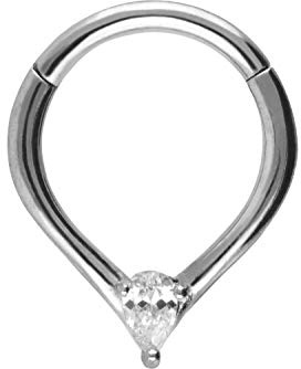 PIERCINGLINE Chirurgenstahl Clicker | TROPFEN + KRISTALL | Piercing Ring Nase Septum Ohr Helix Tragus | Farbauswahl