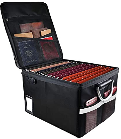 TOMKID Fireproof Document Box, Fireproof File Box with Lids, Important Document Organizer Box with Lock, Portable File Folder Organizer with Handle