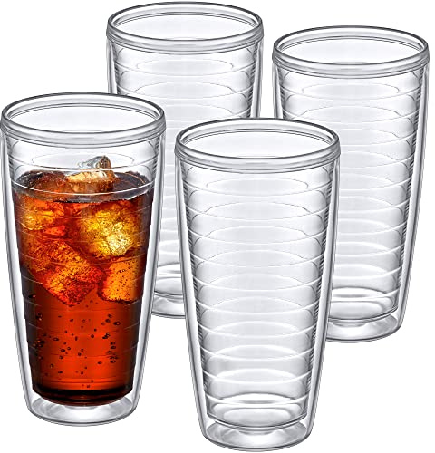 Amazing Abby - Alaska - 24-Ounce Insulated Plastic Tumblers (Set of 4), Double-Wall Plastic Drinking Glasses, All-Clear Reusable Cups, BPA-Free, Shatter-Proof, Dishwasher-Safe