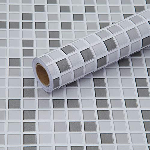 Fantasnight Mosaic Tile Stickers Peel and Stick Wall Tiles 30 × 300cm Grey Stick on Vinyl Wrap Self Adhesive Wallpaper Sticky Back Plasitc Roll Backsplash for Kitchen Bathroom