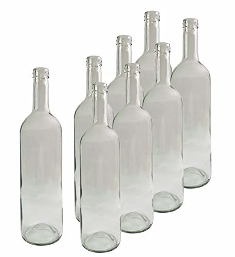 DIAH - Glass Wine Bottles Bordeaux 0.75L (750ml) for Homebrew Wine Making (8 x Clear Wine Bottles)