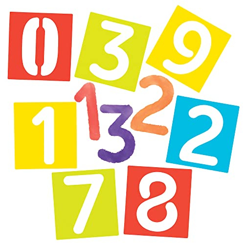 Baker Ross FE816 Number Stencils - Pack of 12, Educational Craft Sets for Children, Washable Stencils for Kids to Decorate Cards, Pictures, Painting and Printing Projects