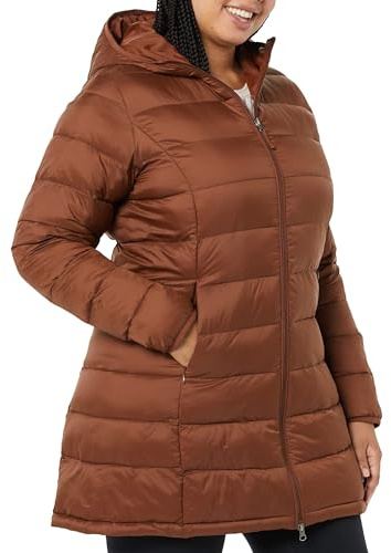 Amazon Essentials Women's Lightweight Water-Resistant Packable Hooded Puffer Jacket (Available in Plus Size), Dark Toffee Brown, XL