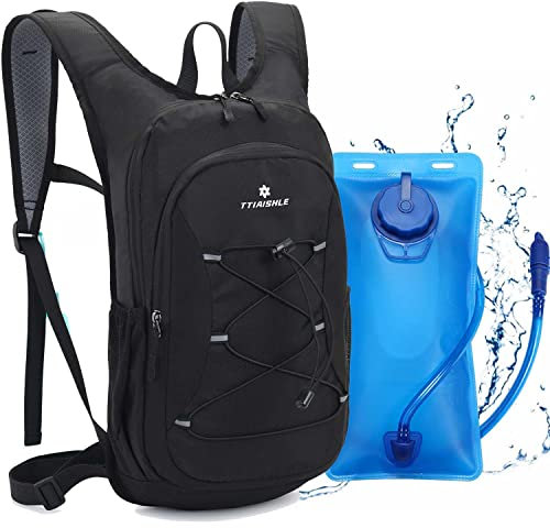 TTIAISHLE Trinkrucksack mit 2L Trinkblase,Fahrradrucksack Wasserrucksack zum Wandern, Radfahren, Camping, Radfahren, Laufen oder Skifahren (Schwarz (Blaue Trinkblase))