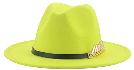QBQZXAOSOWH Sombreros De Vestir Sombrero Mujer Fedora Sombreros Casual Sólido Sombreros para Hombres Cinturón Panamá Vestido Boda Mujer Fedora Sombreros 56-58Cm Amarillo Fluorescente