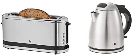 WMF Küchenminis Toaster Langschlitz mit Brötchenaufsatz, 2 Scheiben, XXL, 7 Bräunungsstufen, 9 W & Stelio Wasserkocher Edelstahl 1,2l, elektrischer Wasserkocher mit Kalk-Wasserfilter, 24 W