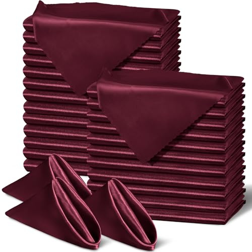 SiinvdaBZX 60 stycken vinröda tygservetter med uddiga kanter, 50 x 50 cm fyrkantiga satinservetter silkeslena mjuka polyester middagsservetter för bröllop bankett restaurang dekoration