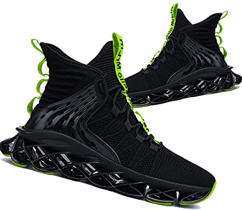 Hello MrLin herrlöparskor, halkfria, atletiska, tennis, promenader, sneakers, hip-hop, svart/neongrön, 47 EU, Svart neongrön, 47 EU