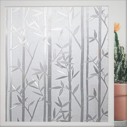 Finnez Fensterfolie Bambus Sichtschutz Selbstklebend Folie 30 x 400 cm | Selbsthaftend Folie Fenster Blickdicht Klebefolie 3D Dekofolie Statisch Anti UV für Badezimmer Schlafzimmer Küche