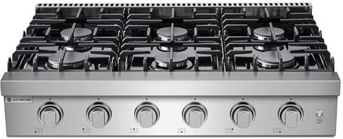 AAOBOSI 36 inch Gas Cooktop, Freestanding Range Commercial Cooktops, Built-in Propane Stoves Top NG/LPG Switch, Cast Iron Stove Top Covers for with 6 Gas Burners for Cooking, Grilling