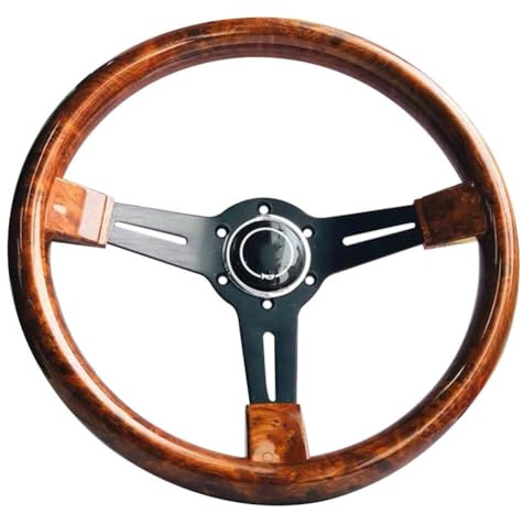 URFEDA 350 MM 14 Zoll Retro Holzlenkrad, Sportlenkräder Lenkrad Klassisches Auto-Lenkrad, Vintage Holzlenkrad mit 6-Loch-Lenkradnabenadapter, Universelles Nachrüst-Vintage-Lenkrad mit Hupenknopf Kit