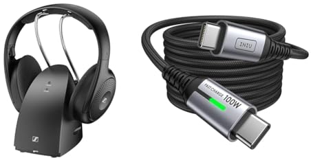 Sennheiser RS 120-W Wireless On-Ear-Kopfhörer für Kristallklaren Fernsehton & INIU USB C Kabel, 100W [2m] PD3.0 Schnellladekabel
