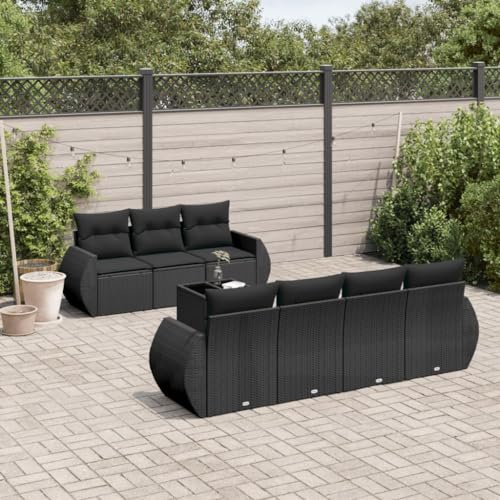 Rantry 8-TLG. Garten Sofagarnitur mit Kissen Gartensofa mit Stauraum GartenloungeBalkonmöbel Gartenmöbel Loungesofa Rattansofa Ecksofa Sitzgruppe mit Gartentisch Gartenset Schwarz Poly Rattan