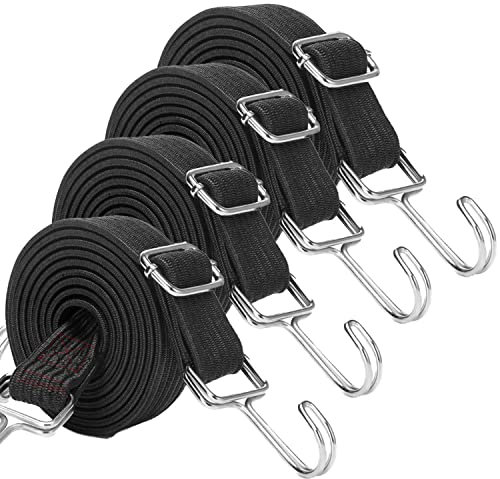 JETAINE Bungee Cords With Hooks, 4 Pack Adjustable Bungee Straps, 200cm Long Flat Bungee Elastic Cord, Large Heavy Duty Elastic Rope for Bike Luggage Rack Tarp Camping Tent Car Roof Rack Fixings
