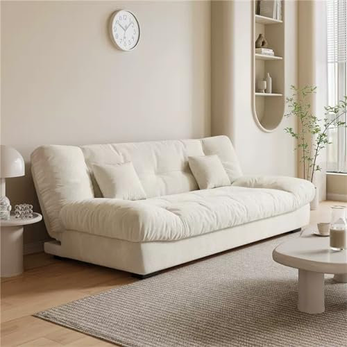 JHKZUDG Loveseat Futon-Sofabett,Milchsamtstoff-Loveseat-Sofa-Couch,Umwandelbares Schlafsofa Mit Verstellbarer Rückenlehne,Für Wohnzimmer, Schlafzimmer, Kleiner Raum, Heimbüro,Weiß