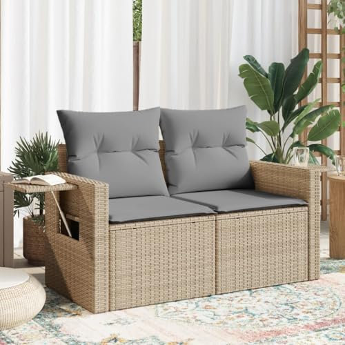 Juroupi Gartensofa mit Kissen 2-Sitzer GartenmöBel Terrassensofa Outdoor Sofa Balkon Outdoor Couch Loungesofa Outdoor Beige Poly Rattan - 366106