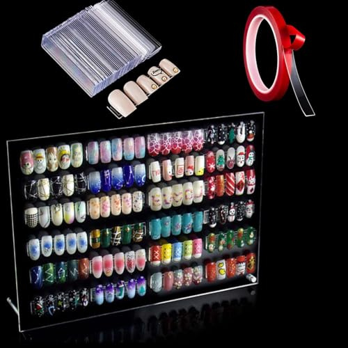 BetterJonny Nail Affichage Graphique Couleur, Présentoir Ongles Nuancier Acrylique Palette Pratique Nail Salon Nuancier avec Bande D'affichage et Nano Tape pour Nail Art Carte Couleur Affichage