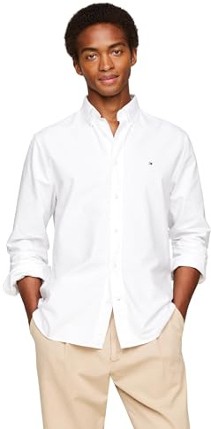 Tommy Hilfiger Long Sleeve Oxford Regular Fit, Men's Button Down Shirts, Also Available in Big and Tall, Optic White, Large